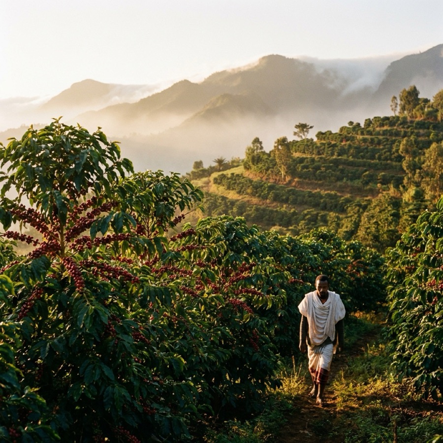 Coffee growing on the hills of Ethiopia
